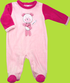 Absorba Pink Velour Tender Touch Bear Footie