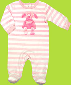 Absorba Pink/White Striped Footie with Bunny Art