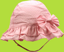 Betty Ann Pink Polka Dot Baby Sun Hat w/Bow and Chin Strap