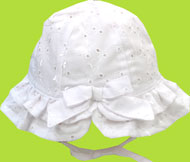 Betty Ann Double Ruffle Bow in Back White Sun Hat 