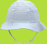 Betty Ann Blue Seersucker One Pocket Hat w/Chin Straps