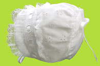 Betty Ann White Embroidered Bonnet w/Lace Trim 