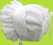 Betty Ann White Embroidered Double Ruffle Bonnet