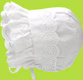 Betty Ann Eyelet Double Brim Bonnet w/White Bows 