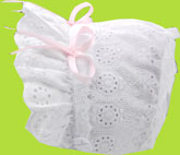 Geometric Embroidered Bonnet w/Pink Ribbons 