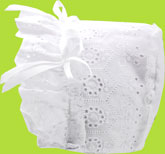 Geometric Embroidered Bonnet w/White Ribbons
