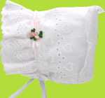 Betty Ann Ruffle Heart Bonnet with Pink Ribbon