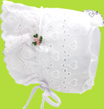 Betty Ann Ruffle Heart Bonnet with White Ribbon