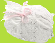 Betty Ann Embroidered OPEN BACK Bonnet w/Pink Ribbons 