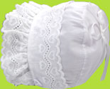 Betty Ann White Double Eyelet Brim Bonnet w/Heart Embroideries