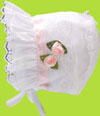 Betty Ann White Bonnet with Lace and Ribbon Roses