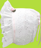 Betty Ann Double Heart Bonnet w/Pink Ribbon Rose 