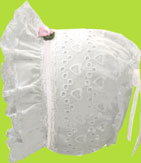 Betty Ann Double Heart Bonnet w/White Ribbon and Pink Rose