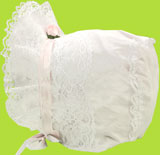 Betty Ann Open Back Bonnet w/Pink Rose and Lace Overlay 