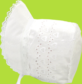 Betty Ann Double Heart Embroidered Open Back Bonnet with White Ribbon