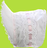 Betty Ann White Heavy Beading Bonnet w/Pink Ribbon 