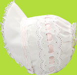 Betty Ann Heavy Beading Open Back Bonnet w/Pink Ribbon 