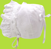 Betty Ann White Eyelet Bonnet with White Ribbon 