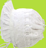Scalloped Beading Open Back Bonnet w/White Ribbon