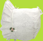 Betty Ann Geometric Embr.Bonnet w/White Ribbon