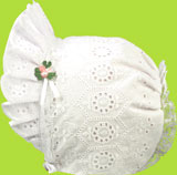 Betty Ann Geometric Embr.Open Back Bonnet w/White Ribbon