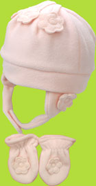Betty Ann Pink Fleece Flowers Hat and Mitten Set