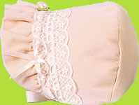 BBetty Ann Pink Corduroy Bonnet with White Lace 
