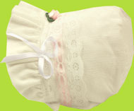 Betty Ann White Corduroy Bonnet w/White Lace 