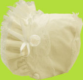 White w/Lace Double Ruffle Corduroy Bonnet 