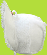Betty Ann White Lace Bias Corduroy Bonnet 