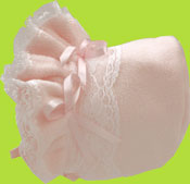 Betty Ann White Double Ruffle Micro Fleece Bonnet 