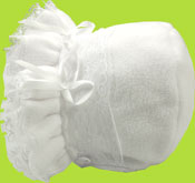 Betty Ann White Double Ruffle Micro Fleece Bonnet 