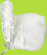 Betty Ann White Lace Bias and Overlay Fleece Bonnet 