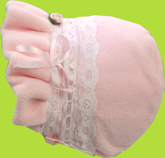 Betty Ann Pink Fleece Lace Bias Bonnet