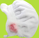 White Fleece Bonnet w/Rose and Maribou 