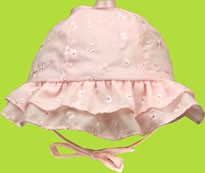 Betty Ann Pink Eyelet Double Ruffle Hat w/Ties