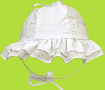 Betty Ann White Eyelet Double Ruffle Hat w/Ties