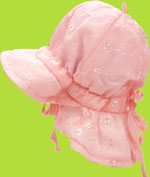 Betty Ann Adjustable Pink Eyelet Flap Hat w/Ties