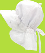 Betty Ann Adjustable White Eyelet Flap Hat w/Ties