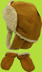 Betty Ann Faux Suede Hat and Mitten Set w/Berber 