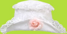 Betty Ann White Embroiderd Hat w/Pink White Flower 