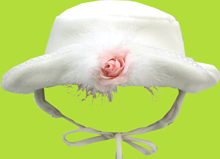 Betty Ann White Maribou Flat Crown w/Rose 