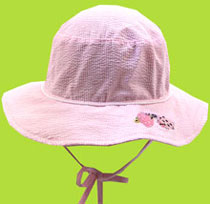Pink Seersucker Hat w/Ladybug Embroidery 