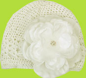 Buds and Bows Peony White Crochet Hat w/Hair Clip 
