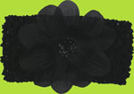 Buds and Bows Rose Black Crochet Headband 