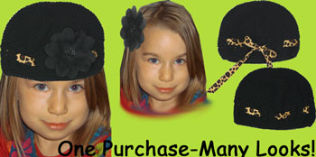 Buds and Bows Kendall Black Crochet Hat with Hair Clip