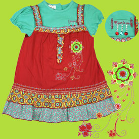 C'est la vie Red and Teal Jumper Set w/Applique