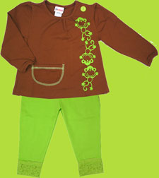 CR Kids Brown Monkey Shirt with Button and Pocket and Lime Capri