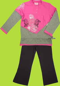 CR KIDS Children's Fuchsia and Gray Tunic Top w/Silver and Black Paisley Print