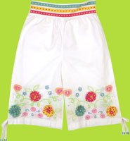 CR Kids White Capri Pant with Ribbon Flowers and Embroideries